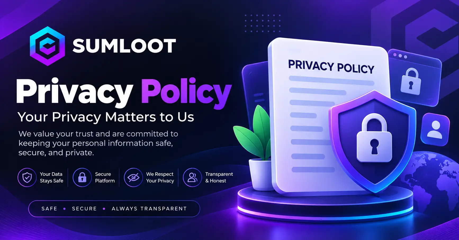 Sumloot-Privacy-Policy-banner-with-secure-data-protection-and-privacy-shield